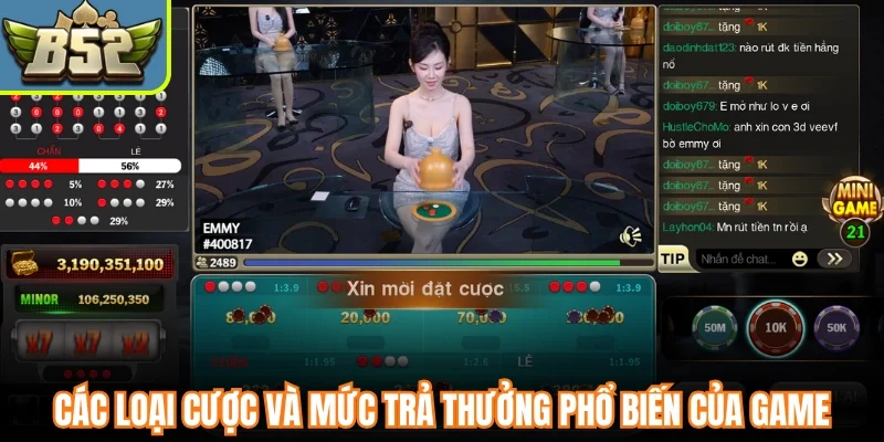 Các loại cược và mức trả thưởng phổ biến của game