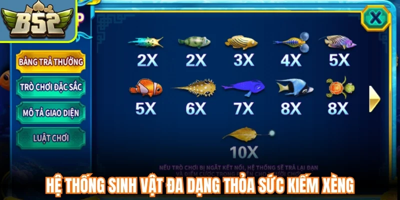 Hệ thống sinh vật đa dạng thỏa sức kiếm xèng